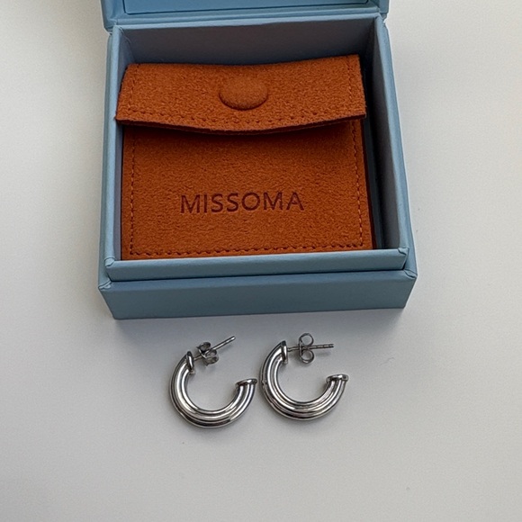 Missoma Ridge Silver Hoop Earrings, Small - Picture 2 of 6